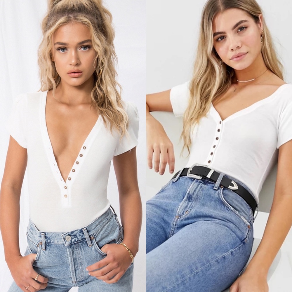 Free People Mia Thong Bodysuit White XS NWT